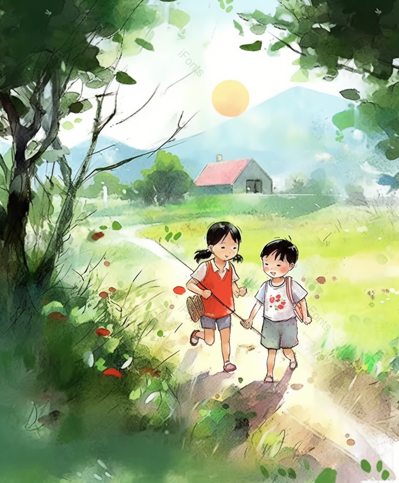 唯美治愈乡野童年生活插画,插画/手绘图,插画/手绘图库,插画/手绘图下载,插画/手绘